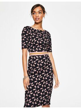 Boden Fleur Fitted Dress Women US 6 UK 10 Black Pink Leaf Trellis Sheath Midi